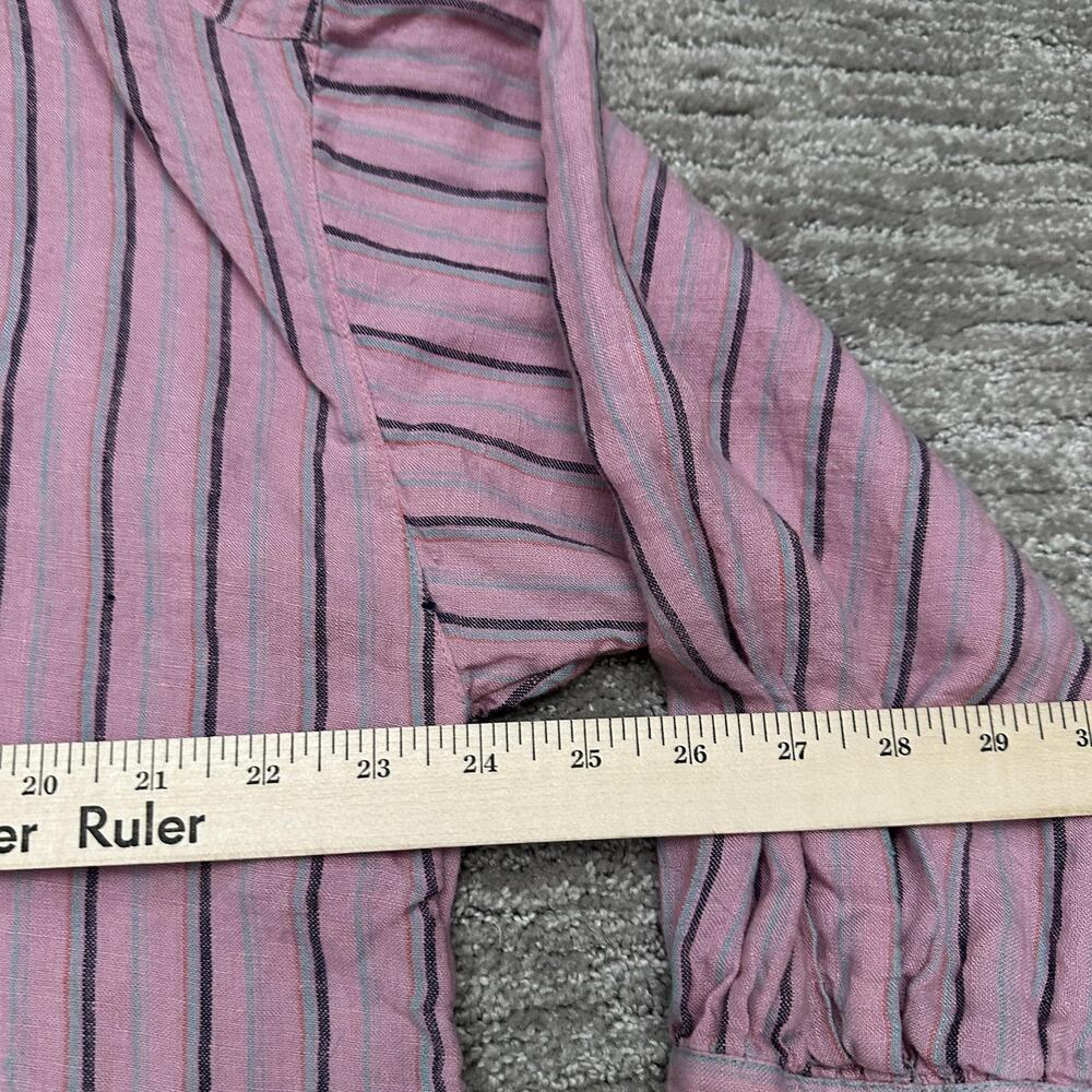 J Jill Love Linen Shirt Womens Large Pink Stripe 100% Linen Tunic Top Boho - Picture 12 of 13